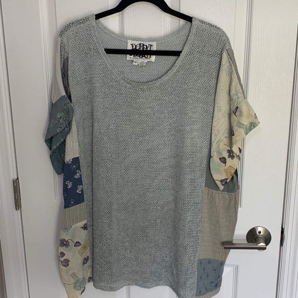 Vintage Donna Jessica art to wear silk blend patchwork tunic top size XL